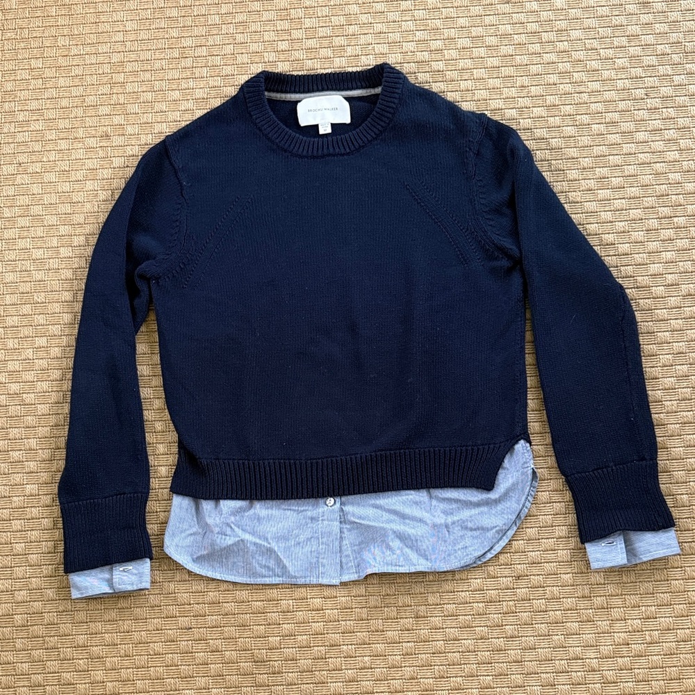 Brochu Walker Eton 100% Cotton Sweater Striped Navy Blue M